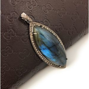 Labradorite Diamond Oxidized  Silver Pendant